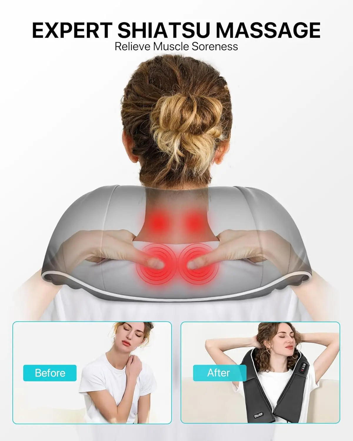 The Neck and Shoulder Heated Massager 2.0 with Health Benefits for Muscle relaxation